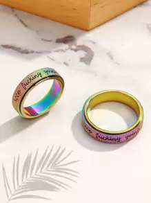 1 件 Keep Going 空心旋转戒指，6 毫米宽，抗压力和抗焦虑，钛钢，有银色、彩色和黑色可供选择，时尚珠宝，非常适合日常佩戴和情人节礼物 - 彩色 - 查看 3