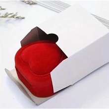 1只經典紅色心形戒指展示收納盒珠寶飾品包裝盒,情人節新年驚喜禮品盒 - 紅色 - 查看 4