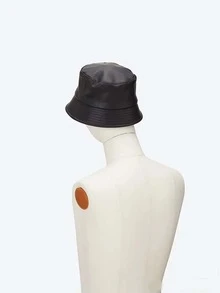 1個男女時尚皮質桶帽，適合春秋冬季、休閒外出、旅遊和各種場合 - 黑色 - 查看 2