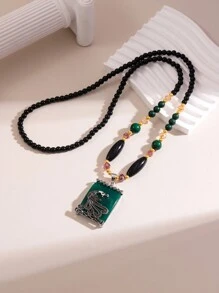 1pc Fashionable & Simplistic Peacock & Geometric Shaped Women's Long Necklace/Sweater Chain - Green - View 1