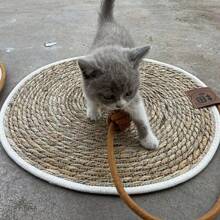 1 件天然灯心草猫抓板、猫床、猫垫，附带猫玩具球，保暖防潮