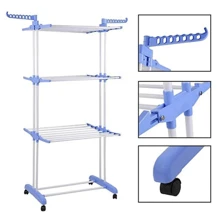 Varal De Chão 3 Andares Dobrável Vertical Retrátil Aço 4 Rodas Azul - Azul - Visão 2