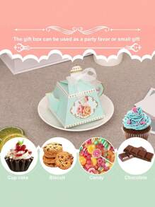 5pcs Teapot Candy Box, Vintage Floral Teapot Box, Paper Flower Tea Party Gift Boxes, Cute Present Bags With Bow For Wedding Bridal Birthday Party Favors - Green - View 4