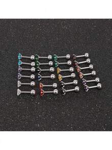 不锈钢 18K 镀金银明亮式切割水钻方晶锆石耳环 - 彩色 - 查看 6