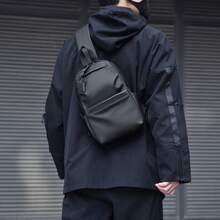 高端男士包,單肩包,斜跨包,胸包,方便大容量,防潑水,新款時尚,多功能,適合徒步旅行、跑步、騎士,耐磨、耐刮傷、防撕裂腰包,商務情人節禮物 - 黑色 - 查看 11