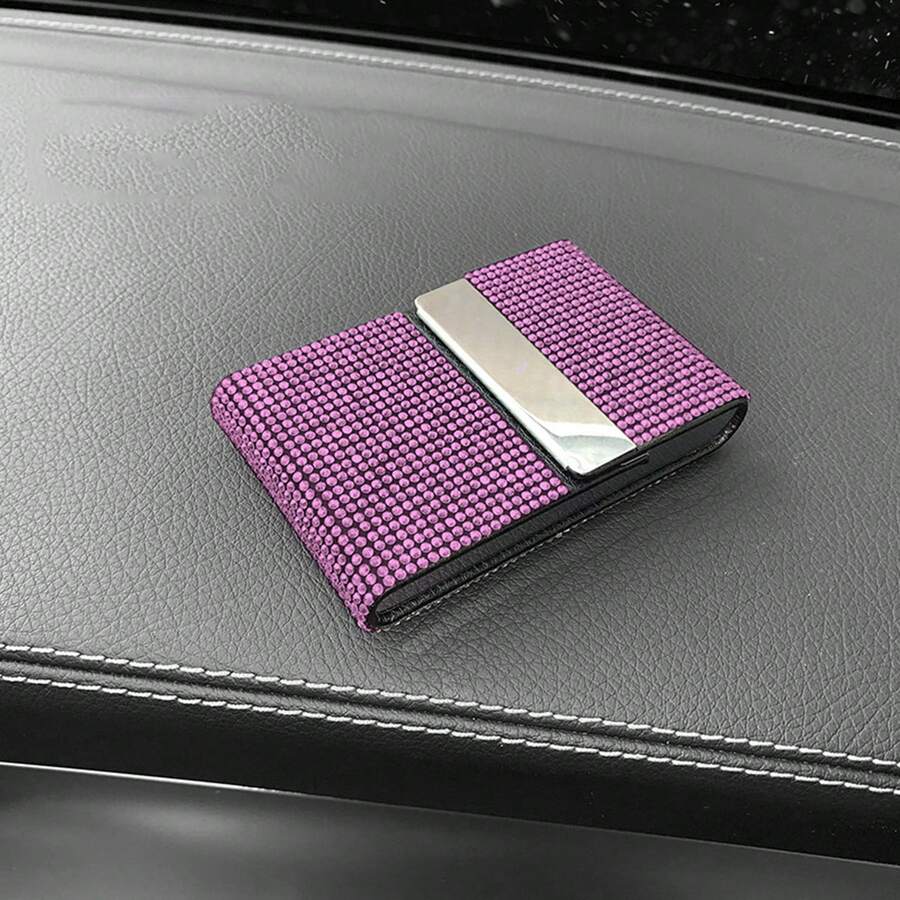 Driving License Leather Cover With Rhinestone Decoration - For Protection And Convenient Carry - Pink - View 1