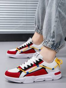 時尚的雙層鞋帶設計男性休閒鞋,輕便、舒適、防滑、適於遠足、時尚運動、戶外、休閒、平底滑板鞋 - 紅白色 - 查看 7