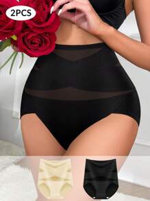 MEIYATING 2pcs Women's High-Waisted Cross Tummy Control Panties - Multicolor - View 1
