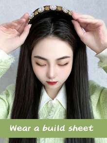 合成假髮女士長髮復古鑽石髮箍高骨頭頂接頭假髮髮型半頭套頭直髮片20英寸適合日常簡單假日 - Light Brown - 查看 6