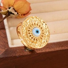 1pc Copper Plated 18k Metal Style Evil Eye Ring For Couples, Dating, Party, Gift - Open Ring - View 5