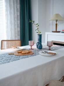 1入組新中式復古拼接兩用桌布,波希米亞風格滌綸纖維(長方形流蘇裝飾餐桌布,適用於餐桌、野餐、派對、四季家居使用) - 藍色 - 查看 7