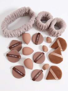 18件套化妆工具套装，包含1个头带、2个腕带、3个常规和3个迷你化妆海绵、3个三角粉扑、6个气垫粉扑。不含乳胶的美容海绵，用于混合液体、膏状和粉状粉底，多色化妆海绵，可干湿两用粉底霜，适合所有肤质。,化妆,平价,房间装饰,梳妆台,旅行,卧室,化妆配件,粉扑,化妆搅拌器,粉扑,化妆海绵 - 彩色 - 查看 2