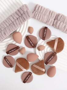 18件套化妆工具套装，包含1个头带、2个腕带、3个常规和3个迷你化妆海绵、3个三角粉扑、6个气垫粉扑。不含乳胶的美容海绵，用于混合液体、膏状和粉状粉底，多色化妆海绵，可干湿两用粉底霜，适合所有肤质。,化妆,平价,房间装饰,梳妆台,旅行,卧室,化妆配件,粉扑,化妆搅拌器,粉扑,化妆海绵 - 彩色 - 查看 4