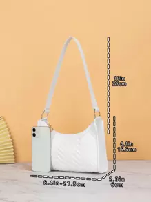 Fashionable Pu Triangle Underarm Shoulder Bag - White - View 3