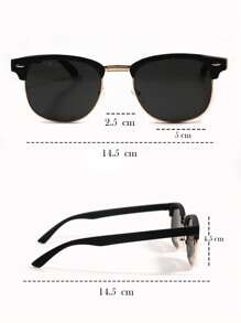 Classic Retro Wayfare Style Fashion Sunglasses With Metal Ring And Bridge And Vintage Rivet Gift Clamshell Case - Black - View 4