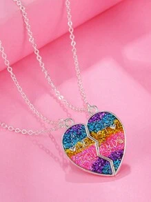 Qpeach 2 件装心形独角兽熊猫吊坠闺蜜闺蜜项链 2 件装 适合少女友谊珠宝礼物 - 彩色 - 查看 2