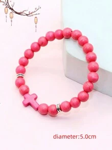 紋理彈性石頭珠寶手鏈,禱告信仰禮物手飾 - Cross bracelet - 查看 7