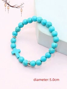 紋理彈性石頭珠寶手鏈,禱告信仰禮物手飾 - Cross bracelet - 查看 6