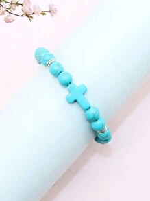 紋理彈性石頭珠寶手鏈,禱告信仰禮物手飾 - Cross bracelet - 查看 2