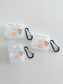 1入組卡通熊印花透明噴沙方形耳機盒，帶掛勾，適用於蘋果Airpods - 彩色 - 查看 4