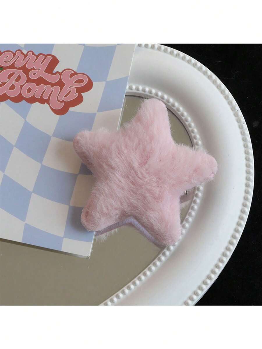 1 件可爱日式毛绒星星发夹，适合女孩、发夹、侧夹、头饰 - 粉色 - 查看 1