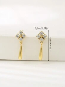 1pair Artificial Cubic Zirconia Diamond Shaped Drop Earrings - Yellow Gold - View 5