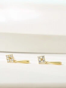 1pair Artificial Cubic Zirconia Diamond Shaped Drop Earrings - Yellow Gold - View 2