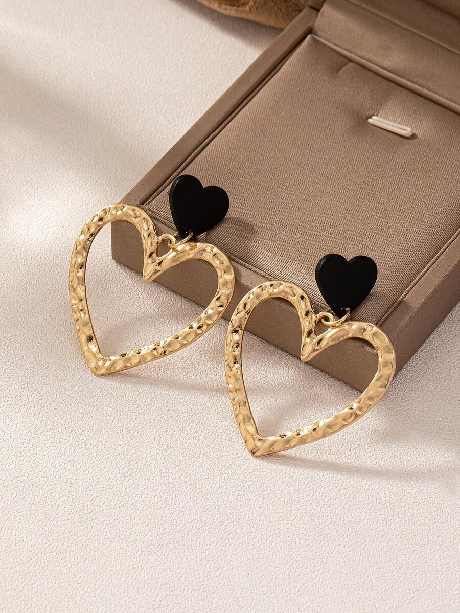 1pair Fashionable And Beautiful Valentine's Day Heart Shaped Classic Concave Convex Texture Simple European Style Versatile Earrings - Multicolor - View 1