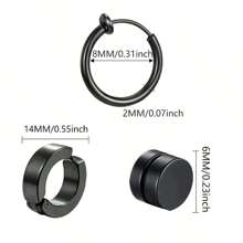 6雙組時尚磁力貼扣耳針,男女黑色鋯石磁石無穿孔夾式耳環套裝,朋克風耳環珠寶