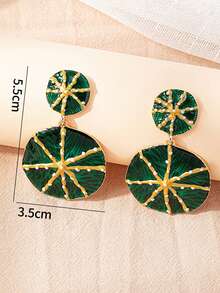 1 對時尚綠色油滴海星形合金吊墜耳環適合女士 - 墨綠色 - 查看 3