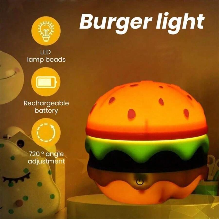 Led Hamburger Lamp Silicone Bottom Hamburger Light Portable Adjustable Led Table Night Lamp Cute Hamburger Light For Bedroom - Burnt Orange - View 1