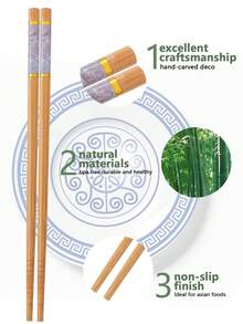 5pairs Lightweight Reusable Japanese Ramen Noodles Chopsticks With Marble Pattern - Apricot - View 3