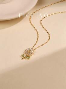 Ficcino小巧雛菊鍍金立體氧化鋯吊墜項鍊,鈦鋼鍍金女士紫外線鏈項鍊,日常可愛風格,節日贈禮附贈盒子 - 617n - 查看 4