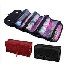 1個4層可摺疊的化妝品袋,具有大容量,可用於旅行衛生用品儲存 - 紅色 - 查看 3