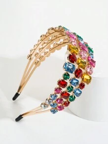 1pc Multi-Layer Gemstone Decorated Metallic Hair Hoop - Multicolor - View 1