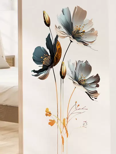 1pc 3d Lotus Pattern Wall Sticker For Living Room, Bedroom, Home Decor, Art Decal