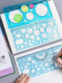 适用于小学生的多功能尺子套装，批发几何尺，可用于绘画和素描，可变形尺子 - 粉色 - 查看 5