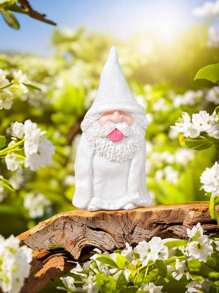 1入組樹脂花園小矮人公仔,穿白裙與吐舌,有趣的萌物裝飾戶外景觀 - 彩色 - 查看 6