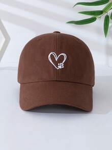 1pc Valentine'S Day Vintage Baseball Cap Unisex Adjustable Embroidered Casual Low-Key Peaked Cap With Heart Pattern - Coffee Brown - View 4