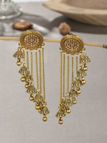 1pair Vintage Bohemian Rhinestone Tassel & Bell Dangle Earrings For Women Daily Wear - Classical - View 7