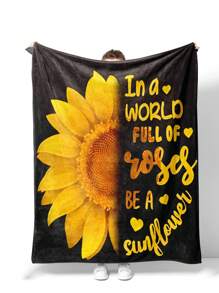 1 件簡單向日葵印花高級禮品法蘭絨毛毯,休閒風格,柔軟溫暖,適合午睡、寵物、旅行、客廳沙發,四季皆宜 - 彩色 - 查看 1