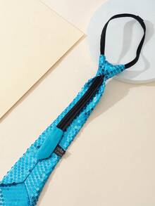 1條藍色閃亮裝飾時尚拉鍊領帶,適合學校和日常穿著,還適合於新年、表演和派對,營造節日氛圍,精選假日禮物 - 薄荷藍 - 查看 3