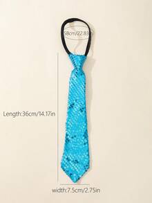 1條藍色閃亮裝飾時尚拉鍊領帶,適合學校和日常穿著,還適合於新年、表演和派對,營造節日氛圍,精選假日禮物 - 薄荷藍 - 查看 4