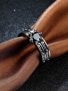 1 件/2 件魅力情侣戒指浪漫女士黑色水钻 CZ 戒指套装时尚男士不锈钢戒指结婚戒指珠宝情侣礼物