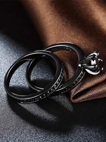 1 件/2 件魅力情侣戒指浪漫女士黑色水钻 CZ 戒指套装时尚男士不锈钢戒指结婚戒指珠宝情侣礼物