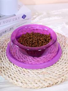 1pc Transparent Plastic Pet Bowl, Thickened, Anti-Slip & Stable Feeding Bowl For Cats And Dogs - Purple - View 3