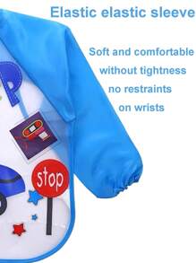 1入組卡通防水可反穿圍裙 - 藍色 - 查看 4