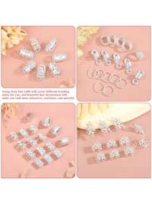 Cecillia 假发 220 件银色和金色发饰，辫子用 Loc 珠宝，女士发饰，辫子用金属发环袖口配饰，发辫珠装饰波西米亚风，金色头饰