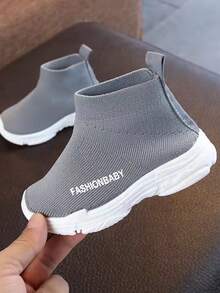 1pair Unisex Mesh Fabric Soft Sole Lightweight Baby Shoes Suitable For Spring And Autumn - Grey - View 2