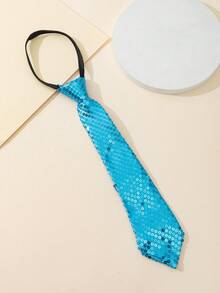 1條藍色閃亮裝飾時尚拉鍊領帶,適合學校和日常穿著,還適合於新年、表演和派對,營造節日氛圍,精選假日禮物 - 薄荷藍 - 查看 6